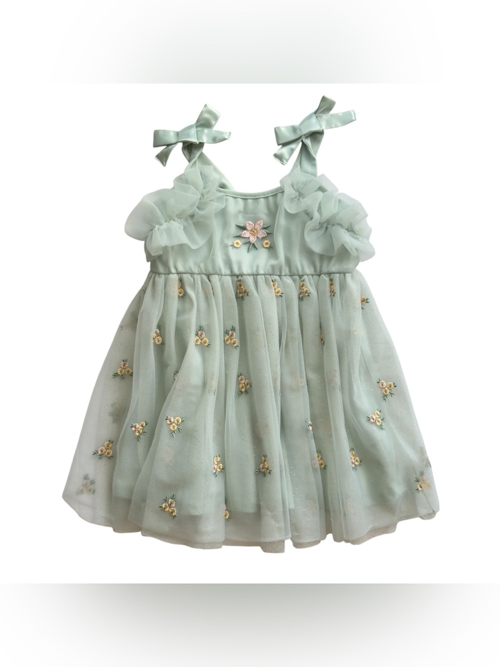 Audrey Camille Toddler Girl 4T Floral Embroidered Mint Green Tulle Dress